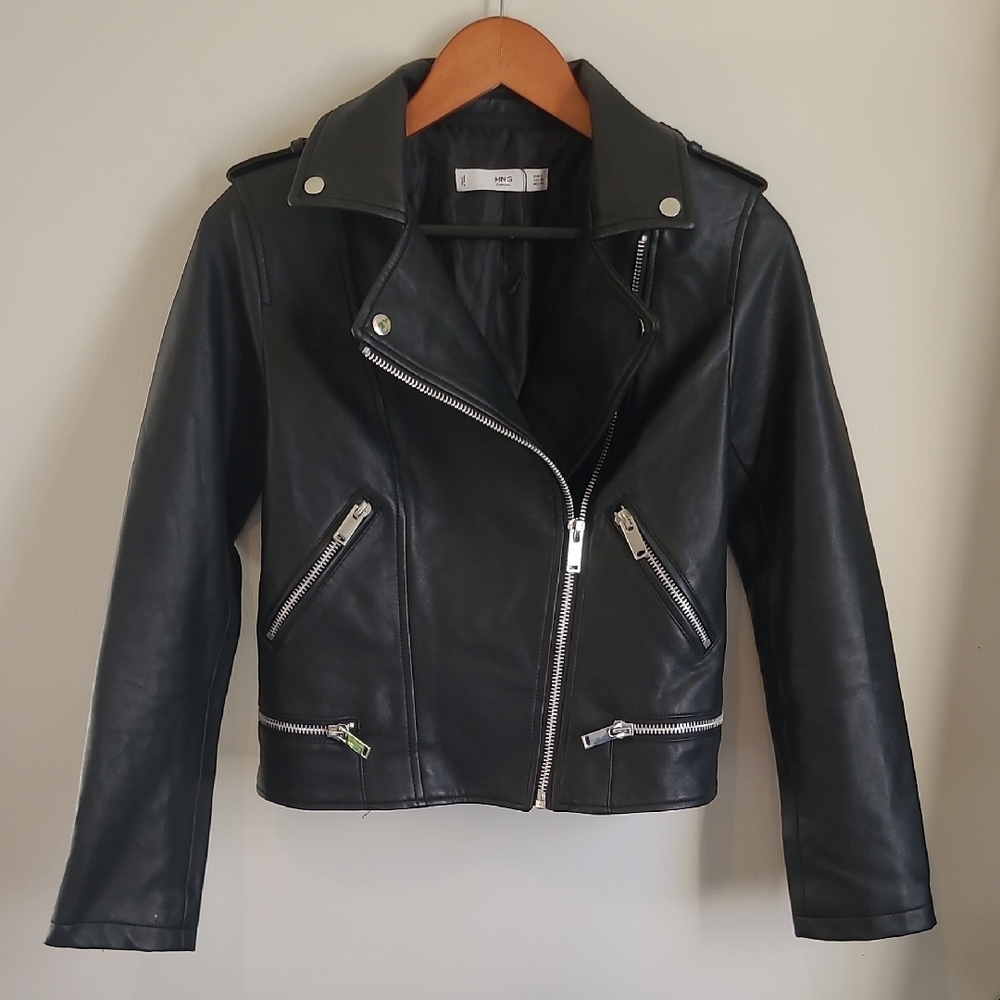 Mango Black Vegan Leather Moto Jacket